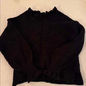 Madewell Black Ruffled Crew Neck Sweater